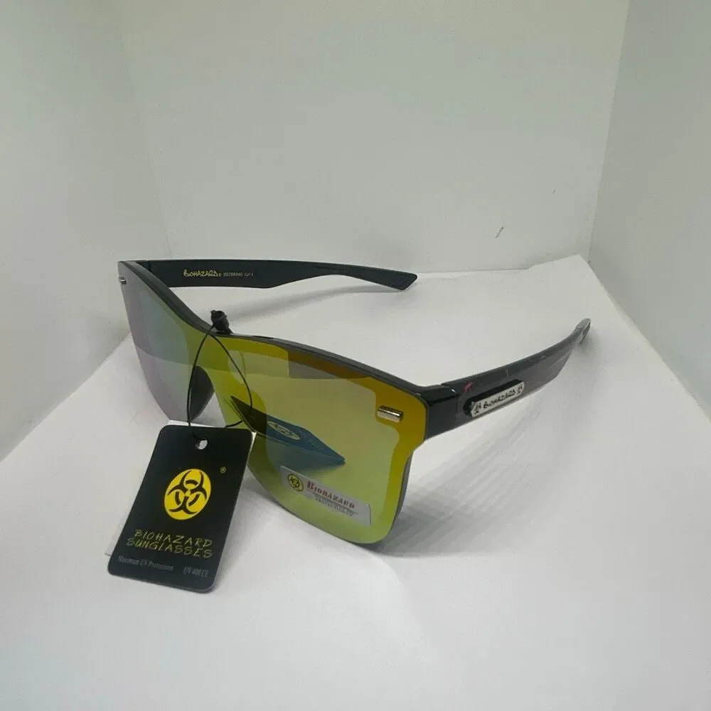 Biohazard Shield Sunglasses UV400 Mirrored Lens Wraparound Unisex